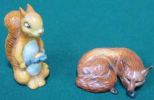 BESWICK GLAZED CERAMIC SQUIRREL, No.1009. ALSO BESWICK FOX (AT FAULT), No.