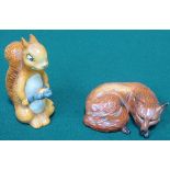 BESWICK GLAZED CERAMIC SQUIRREL, No.1009. ALSO BESWICK FOX (AT FAULT), No.