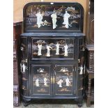 REPRODUCTION BLACK LACQUERED JAPANESE DRINKS CABINET WITH MOTHER OF PEARL DECORATION
