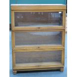 GLOBE WERNICKE THREE TIER LIGHT OAK GLAZED SECTIONAL BOOKCASE