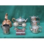 SMALL COPPER KETTLE, VINTAGE RAZOR SET PLATED TEAWARE ETC.