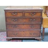 ANTIQUE OAK AND MAHOGANY TWO OVER THREE CHEST OF DRAWERS