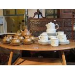 STONEWARE FIFTEEN PIECE COFFEE SET AND FLORAL PART DINNER SET