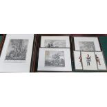 SIX VARIOUS CONTINENTAL STYLE MONOCHROME ETCHINGS,