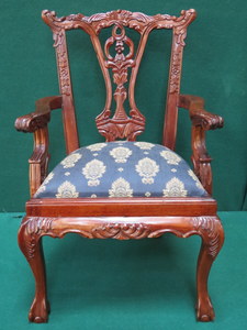 REPRODUCTION UPHOLSTERED MINIATURE HEPPLEWHITE STYLE ARMCHAIR,