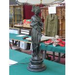 VICTORIAN STYLE SPELTER FIGURE FORM TABLE LAMP WITH SHADE,