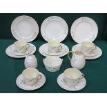 EIGHTEEN PIECES OF BELLEEK BASKET WEAVE SHAMROCK DESIGN TEAWARE, GREEN MARK, 1965-1980.