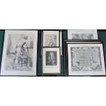 SEVEN VARIOUS CONTINENTAL STYLE MONOCHROME ETCHINGS INCLUDING THE MONUMENT OF KING HENRY VII THE