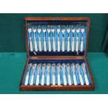 CASED SET OF TWELVE BONE HANDLED SILVER PLATED FISH KNIVES AND FORKS