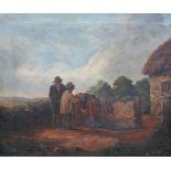 GILT FRAMED OIL ON CANVAS DEPICTING A COUNTRY COTTAGE SCENE,