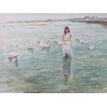 GORDON KING, FRAMED WATERCOLOUR- THE SWAN GIRL,