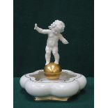 LORENZ HUTSCHEN REUTHER GILDED CERAMIC POSY BOWL WITH CHERUB CENTRE PIECE, STAMPED K TUTTER,