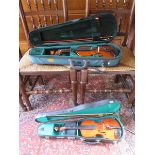 TWO MODERN CASED VIOLINS WITH BOWS