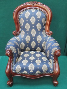 REPRODUCTION UPHOLSTERED MINIATURE VICTORIAN STYLE EASY CHAIR,