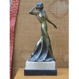 ART DECO STYLE BRONZED FIGURINE ON MARBLE EFFECT BASE,