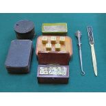 CASED SET OF PRISONER OF WAR DOMINOES AND OTHER SUNDRIES INCLUDING PRAYER BOOKS,