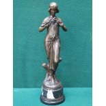 BRONZE VICTORIAN STYLE FIGURINE ON MARBLE SUPPORT, UNSIGNED,