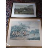 PAIR OF POLYCHROME HUNTING PRINTS AND HUNTING PRINT