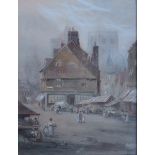 BIRKETT FOSTER, FRAMED WATERCOLOUR- MARKET PLACE, ST.