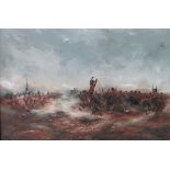 DAVID CARTWRIGHT, FRAMED OIL ON CANVAS- A MASS OF CAVALRY CHARGED, BATTLE OF WATERLOO 1815,