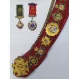 GILT METAL AND ENAMELLED MASONIC SASH AND TWO SIMILAR MEDALS RELATING TO R.A.O.B.