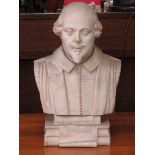 UNGLAZED PARIAN WARE STYLE BUST DEPICTING WILLIAM SHAKESPEARE,