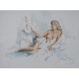 GORDON KING, FRAMED WATERCOLOUR DEPICTING A SEMI NUDE LADY,