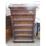 GOOD QUALITY CARVED ANTIQUE WALNUT SIX DRAWER WELLINGTON STYLE CHEST