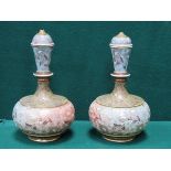 PAIR OF DOULTON LAMBETHS AND SLATERS FLORAL DECORATIVE AND GILDED CERAMIC VASES WITH COVERS (AT