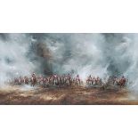 DAVID CARTWRIGHT, FRAMED OIL ON CANVAS-  LES TERRIBLES CHEVAUX GRIS, BATTLE OF WATERLOO 1815,