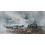 DAVID CARTWRIGHT, FRAMED OIL ON CANVAS- ATTACK HOUGOUMONT, BATTLE OF WATERLOO 1815,