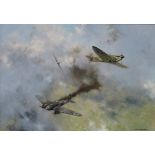 DAVID SHEPHERD, FRAMED OIL ON CANVAS DEPICTING A WORLD WAR II AIR BATTLE,