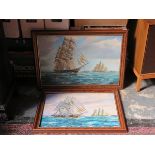 FRAMED OIL ON BOARD AND FRAMED OIL ON CANVAS DEPICTING SHIPPING SCENES, BOTH SIGNED J.