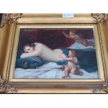 GILT FRAMED HANDPAINTED BERLIN PLAQUE DEPICTING A CLASSICAL SCENE, APPROXIMATELY 18.