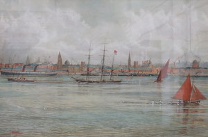 C H RALLAGAN, FRAMED WATERCOLOUR DEPICTING THE RIVER MERSEY, SIGNED TO BOTTOM LEFT, DATED 88,