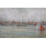 C H RALLAGAN, FRAMED WATERCOLOUR DEPICTING THE RIVER MERSEY, SIGNED TO BOTTOM LEFT, DATED 88,