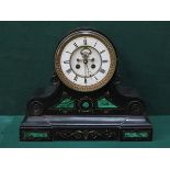 DECORATIVE BLACK SLATE MANTEL CLOCK WITH ENAMELLED DIAL,