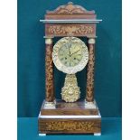 GOOD QUALITY MID VICTORIAN ROSEWOOD PORTICO MANTEL CLOCK WITH FRUITWOOD DECORATION AND GILT METAL