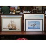 THREE VARIOUS PENCIL SIGNED AVIATION PRINTS,