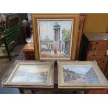 THREE VARIOUS OIL ON CANVASES INCLUDING PARISIAN SCENE BY BURNETT