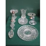 APPROXIMATELY TEN PIECES OF GLASSWARE INCLUDING WATERFORD SHAKERS (AT FAULT)