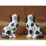 PAIR OF HANDPAINTED STAFFORDSHIRE SPANIELS,