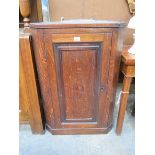 ANTIQUE OAK SHELL INLAID WALL MOUNTING CORNER CABINET