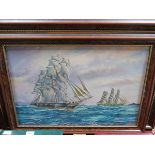 FRAMED OIL ON BOARD AND FRAMED OIL ON CANVAS DEPICTING SHIPPING SCENES, BOTH SIGNED J.