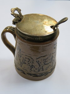 DOULTON HALLMARKED SILVER TOPPED CERAMIC MUSTARD POT