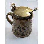 DOULTON HALLMARKED SILVER TOPPED CERAMIC MUSTARD POT