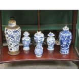 SELECTION OF VARIOUS ORIENTAL BLUE AND WHITE CERAMICS INCLUDING LAMP BASE,