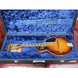 CASED IBANEZ INLAID AND MOTHER OF PEARL DECORATED MANDOLIN,