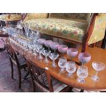 PARCEL OF VARIOUS DECORATIVE DRINKING GLASSES, DECANTERS, ETC.