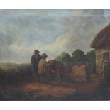 GILT FRAMED OIL ON CANVAS DEPICTING A COUNTRY COTTAGE SCENE,